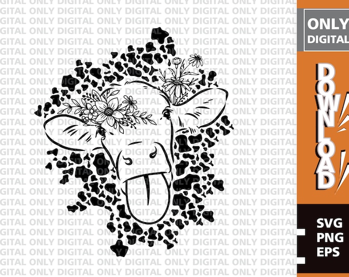 Cow Head With Flower Svg, Cow Svg, Floral Cow Svg, Farm Animal Svg, Cow ...