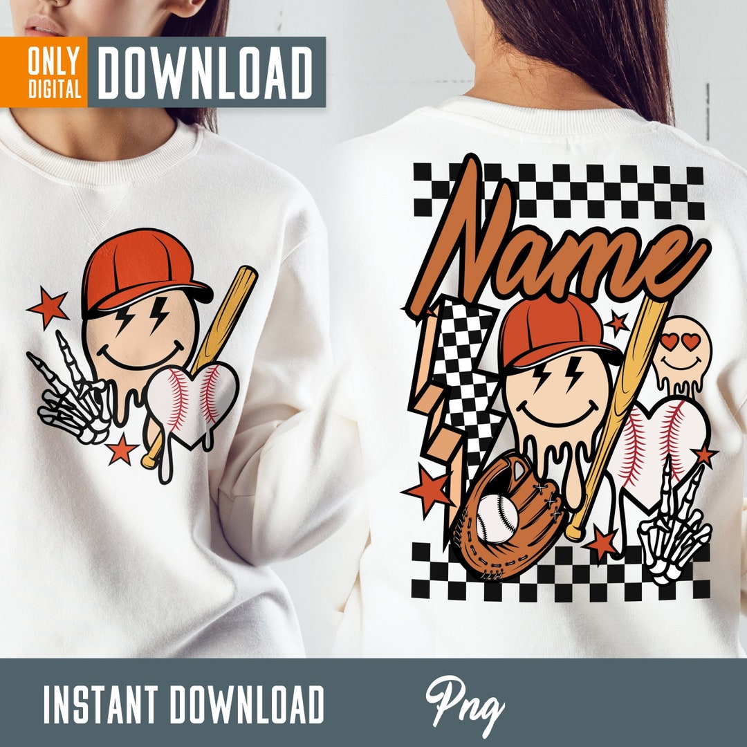 Baseball Custom Name Template With Baseball Retro Smile Face for Back ...