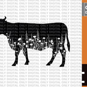 Floral cow  silhouette svg file , floral cow clipart , floral cow vector file ,  cow silhouette svg , cow svg