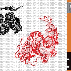 Dragon chinois svg, Dragon chinois imprimable svg, png , eps , jpg , Dragon chinois pour Cricut Clipart , Silhouette de dragon chinois