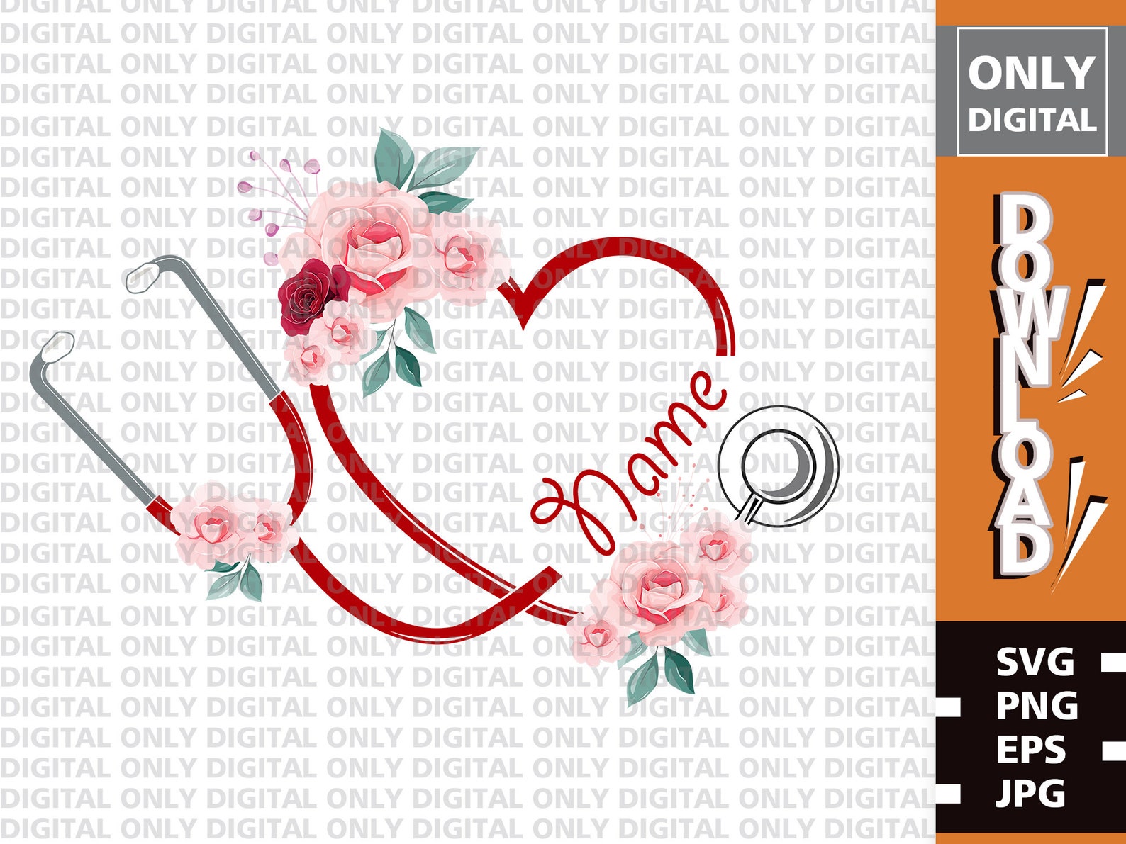 Floral stethoscope svg Printable stethoscope svg | Etsy