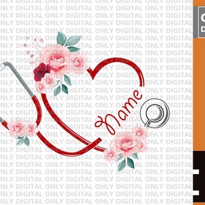 Floral stethoscope sublimation, monogram nurse  png , nurse  png, monogram stethoscope   png, stethoscope heart png, healthcare png