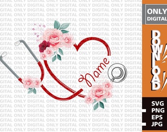Floral Stethoskop PNG, Krankenschwester Monogramm Design (Digitaler Download)