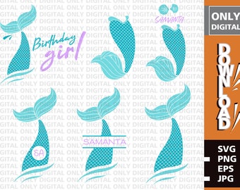 Mermaid Tail Monogramm SVG, Geburtstagskind Clipart (digitaler Download)