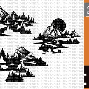 Mountains svg, mountain landscape , mountain svg, mountain silhouette, mountain silhouette, Mountains clipart, mountain scene svg, digital