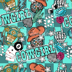 Western COWGIRL neon seamless pattern png sublimation digital download, retro  western seamless pattern , instant download