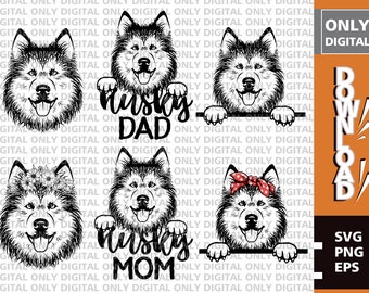 Husky Mom Dad Flower SVG Bundle, Vector Clipart (Digital Download)