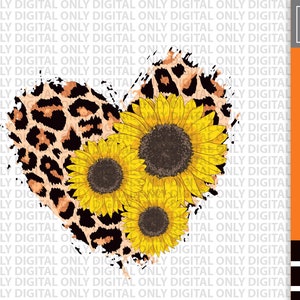Leopard heart png svg , Leopard heart sublimation , Leopard heart digital download , Leopard heart with sunflower , love sunflower png