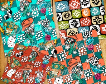 Retro Western Seamless Pattern, PNG Designs (Digital Download)