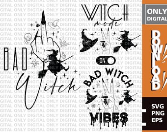 Bad Witch SVG Bundle, Witchy Clipart, Halloween Magic (Digital Download)