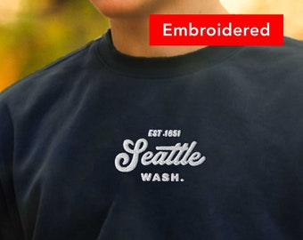 Seattle Sweatshirt Vintage Embroidered, Washington Crewneck