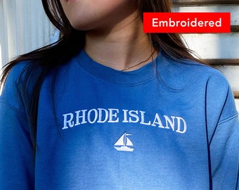Rhode Island Embroidered Sweatshirt, Vintage Style Sailboat Crewneck