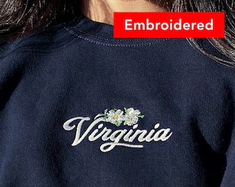Sudadera vintage de Virginia, cuello redondo de flores retro bordado