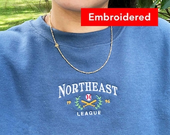 Baseball Sweatshirt Embroidered, Vintage Sporty Crewneck