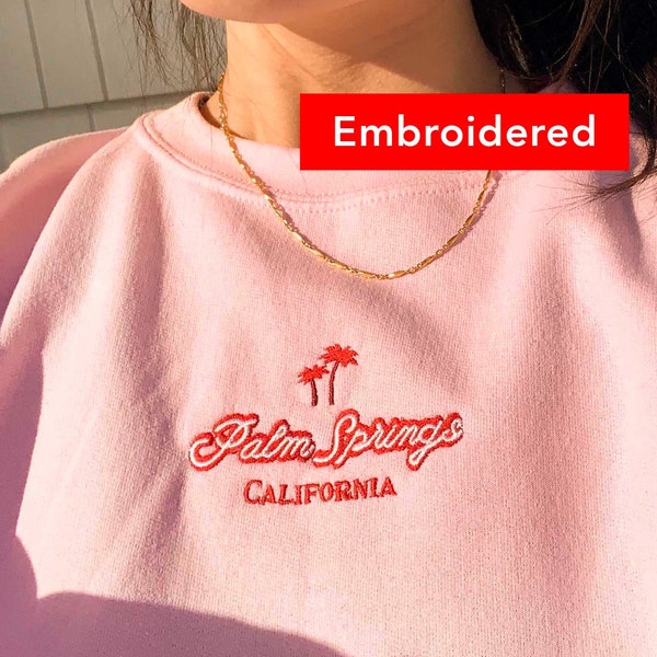 Palm Springs sweatshirt, pink Embroidered vintage crewneck, california sweater