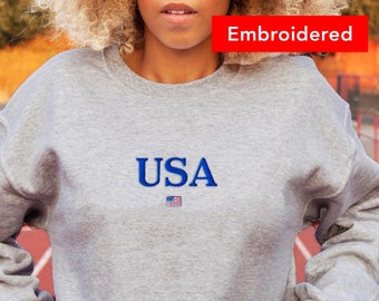 USA embroidered sweatshirt, 4th of july sweatshirt, vintage crewneck, america shirt cute flag sweater