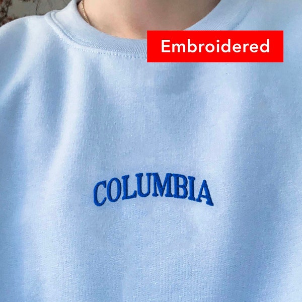 Columbia Sweatshirt Embroidered, Crewneck Embroidered Vintage Sweater