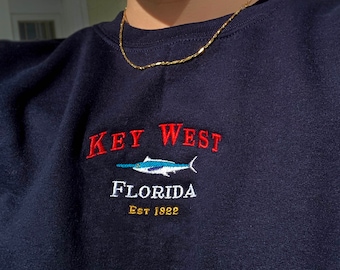 Key West vintage sweatshirt crewneck, embroidered oversized sweater