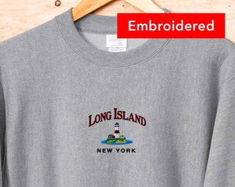 Long Island Lighthouse Sweatshirt, Vintage New York Crewneck Embroidered