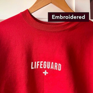 Lifeguard sweatshirt, embroidered crewneck, beach pullover oversized