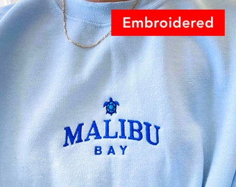 Malibu embroidered sweatshirt, vintage turtle oversized Hawaiian style hoodie, 90s inspired gift