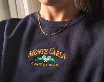 Felpa Monte Carlo Vintage, girocollo Tennis ricamato, maglione Monaco