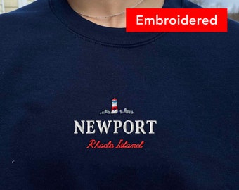 Newport Rhode Island Vintage Sweatshirt, Beach Embroidered Crewneck sweater