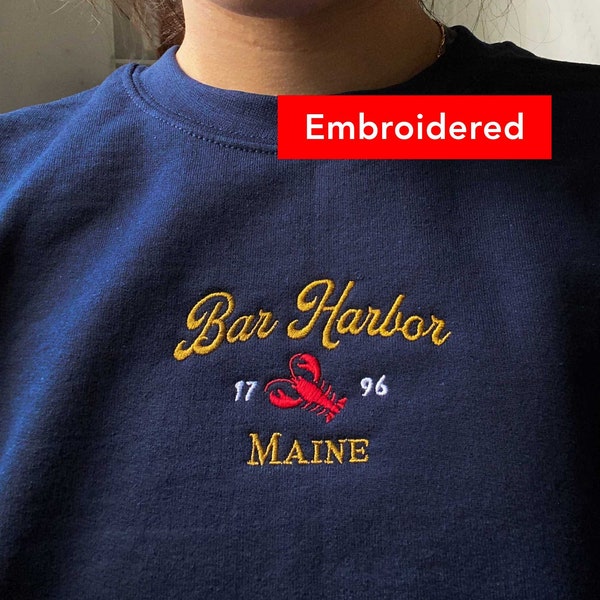 Bar Harbor Maine Sweatshirt, Vintage Crewneck embroidered, Lobster sweater