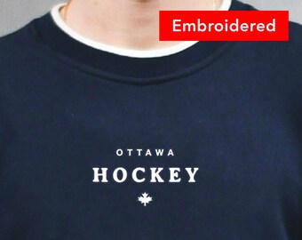 Sudadera de hockey, sudadera bordada, jersey vintage de cuello redondo