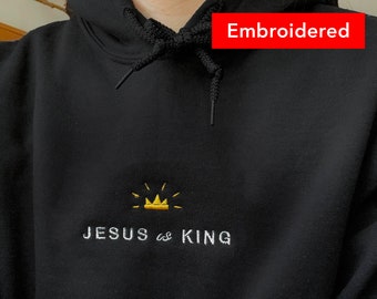 Sudadera con capucha cristiana "Jesús es Rey", merchandising de la iglesia, sudadera con capucha bordada con fe.