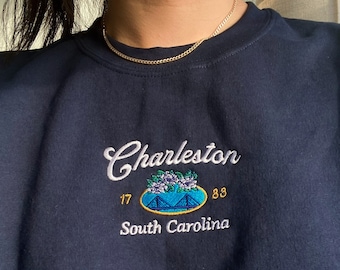 Charleston Sweatshirt, Vintage South Carolina crewneck embroidered, custom bachelorette shirt