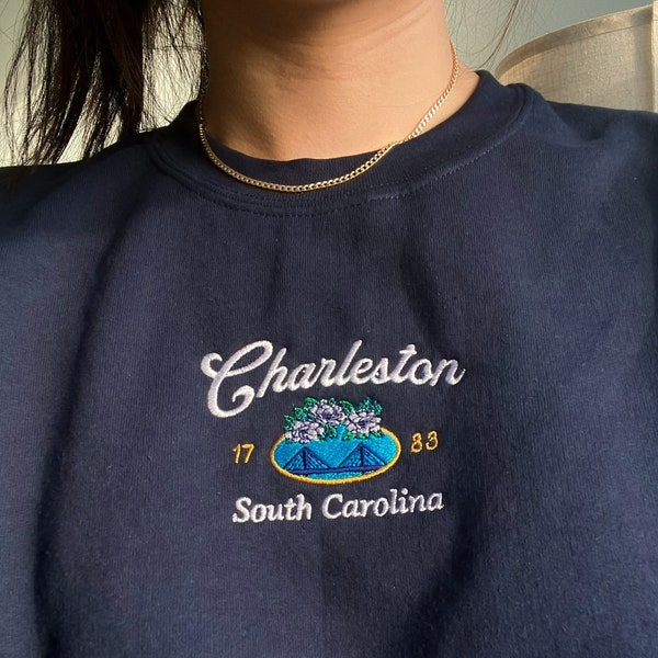 Charleston Sweatshirt, Vintage South Carolina Rundhalsausschnitt bestickt, individuelles Junggesellenhemd