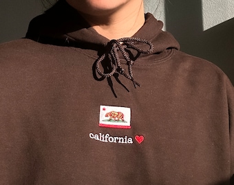 Sweat à capuche brodé drapeau californien, style vintage