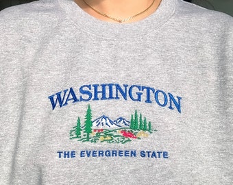 Sweat-shirt Washington Mount Rainier brodé, col rond vintage du parc national, cadeau Washington, sweat-shirt de Seattle, l'État à feuilles persistantes