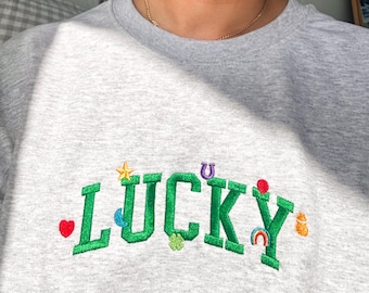 Embroidered Lucky Charms Sweatshirt, Retro St. Patrick's Day Crewneck