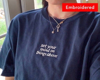 Set Your Mind | Embroidered christian T-Shirt, Vintage graphic t-shirt, Faith shirts