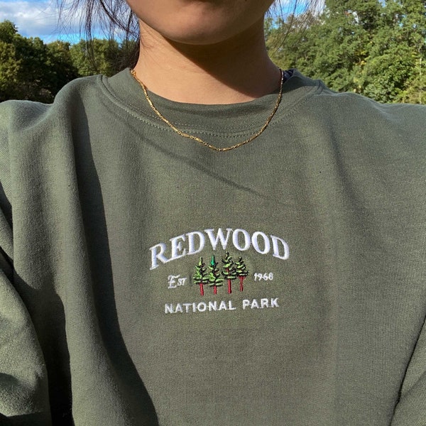 Redwood National Park Sweatshirt, vintage Californië crewneck geborduurd, wandelaar cadeau