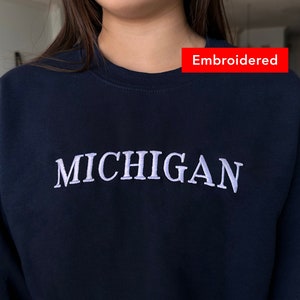 Michigan Sweatshirt Vintage Crewneck Embroidered, Retro Sweater gift