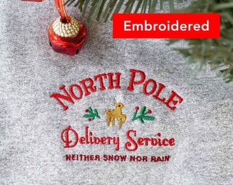 North Pole Vintage Christmas Sweatshirt, Reindeer crewneck embroidered