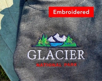 Glacier National Park Embroidered Sweatshirt Apparel, Vintage Crewneck