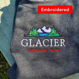 Glacier National Park Embroidered Sweatshirt Apparel, Vintage Crewneck