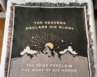 The Heavens Declare His Glory, woven throw blanket, christian home decor, bible verse tapestry, 50x60"