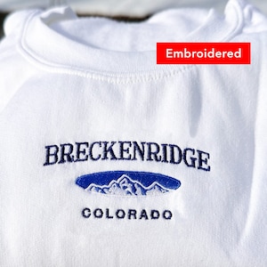 Breckenridge Sweatshirt, mountain Colorado Crewneck embroidered, retro ski mountain gift