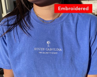 South Carolina t-shirt, embroidered graphic tee UNISEX, comfort colors vintage, south carolina state, south carolina home