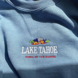 Lake Tahoe Sweatshirt, mountain crewneck embroidered, vintage nature graphic sweater