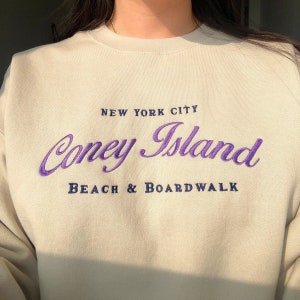 Coney Island Sweatshirt, Brooklyn sweater embroidered, vintage beach & boardwalk crewneck embroidered, custom city sweatshirt gift