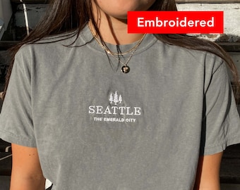 Seattle vintage t-shirt comfort colors, washington trendy oversized tee embroidered UNISEX