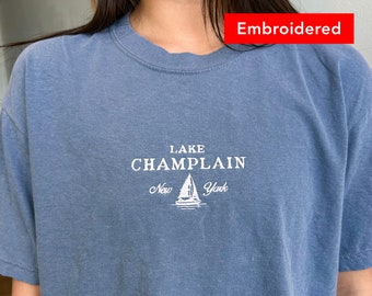 Lake Champlain vintage t-shirt, retro New York graphic tee, comfort colors embroidered