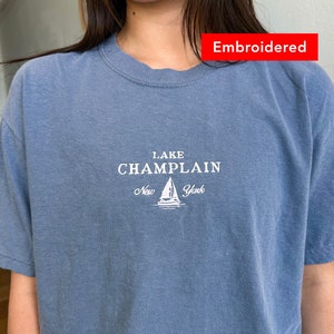 Lake Champlain vintage t-shirt, retro New York graphic tee, comfort colors embroidered