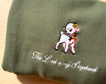 The Lord Is My Shepherd Embroidered Sweatshirt | Christian Vintage Sheep Crewneck, Psalm 23 Faith pullover, Bible verse Gift